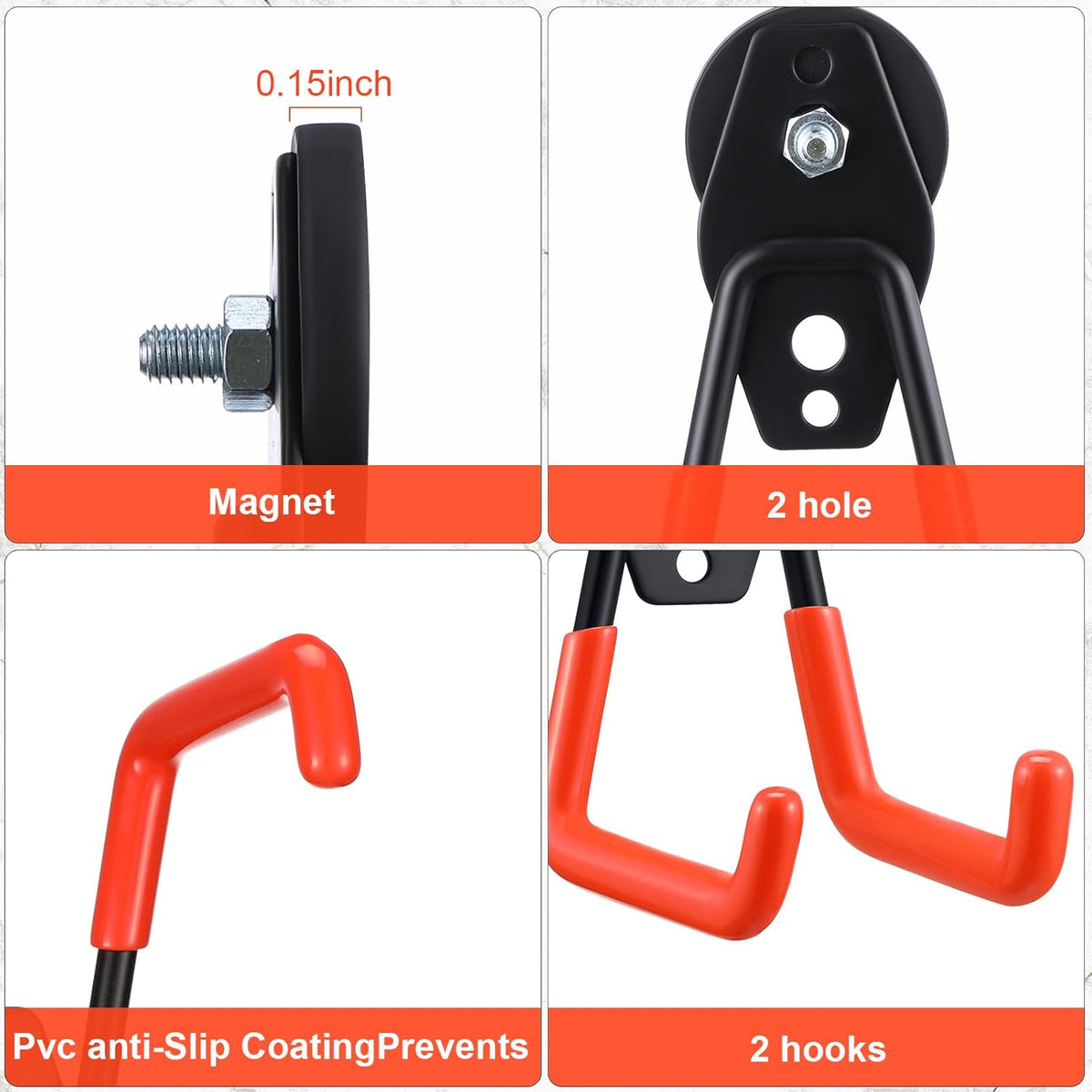 Landhoow Large Magnetic Hooks Heavy Duty Garage Magnet Hooks Strong Storage Utility Magnetic Hangers with Anti Slip Rubber Coating for Indoor and Outdoor Hanging(Orange,6 Pcs)