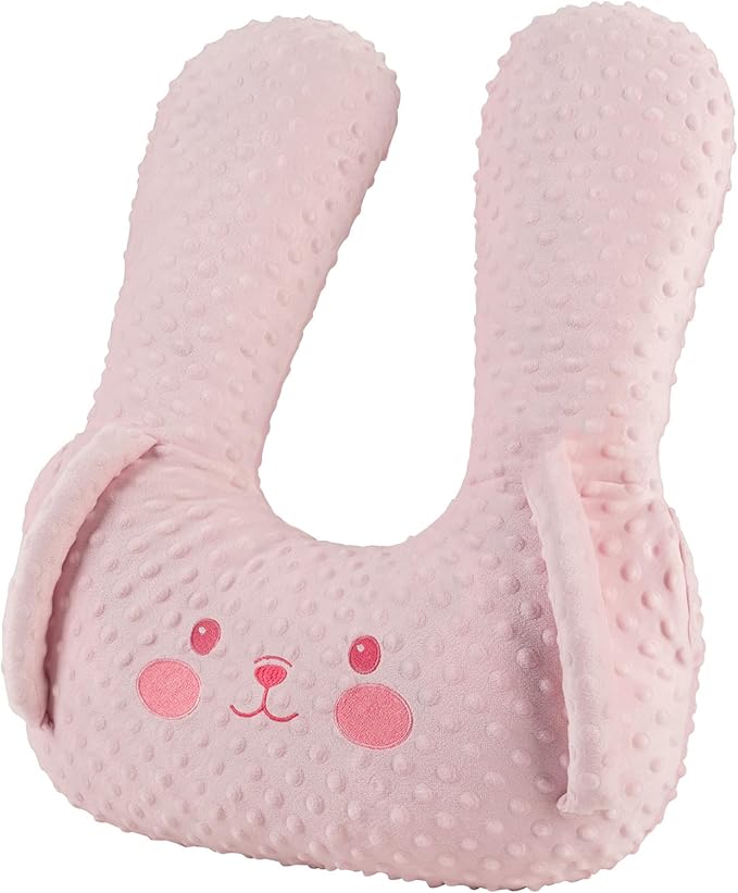 BEBAS U-Shaped Kids Travel Pillow for Car - Comfortable Neck and Head Support Pillow for Sleeping on Long Trips, Cute Cartoon Design, Ideal for Car Seats, Booster and Home Use, Great Gift Idea（Pink）