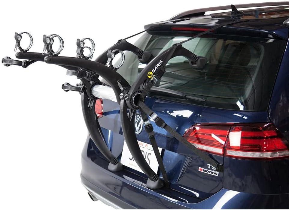 Saris Bones EX 3-Bike Trunk Rack Bicycle Carrier, Durable, Rust-Free, Anti-Sway Straps, Fits Most Vehicles, Made in USA, Arc-Based Design, 100% Recyclable Materials