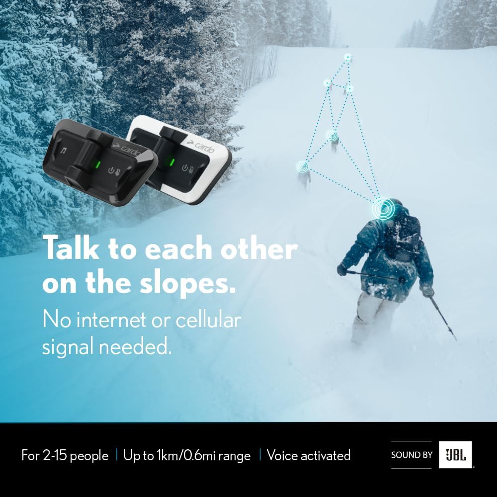 Cardo Packtalk Outdoor Helmet Communication System for Skiing, Snowboarding, Mountain Biking, Cycling and Other Outdoor Activities - Black - Dual Pack