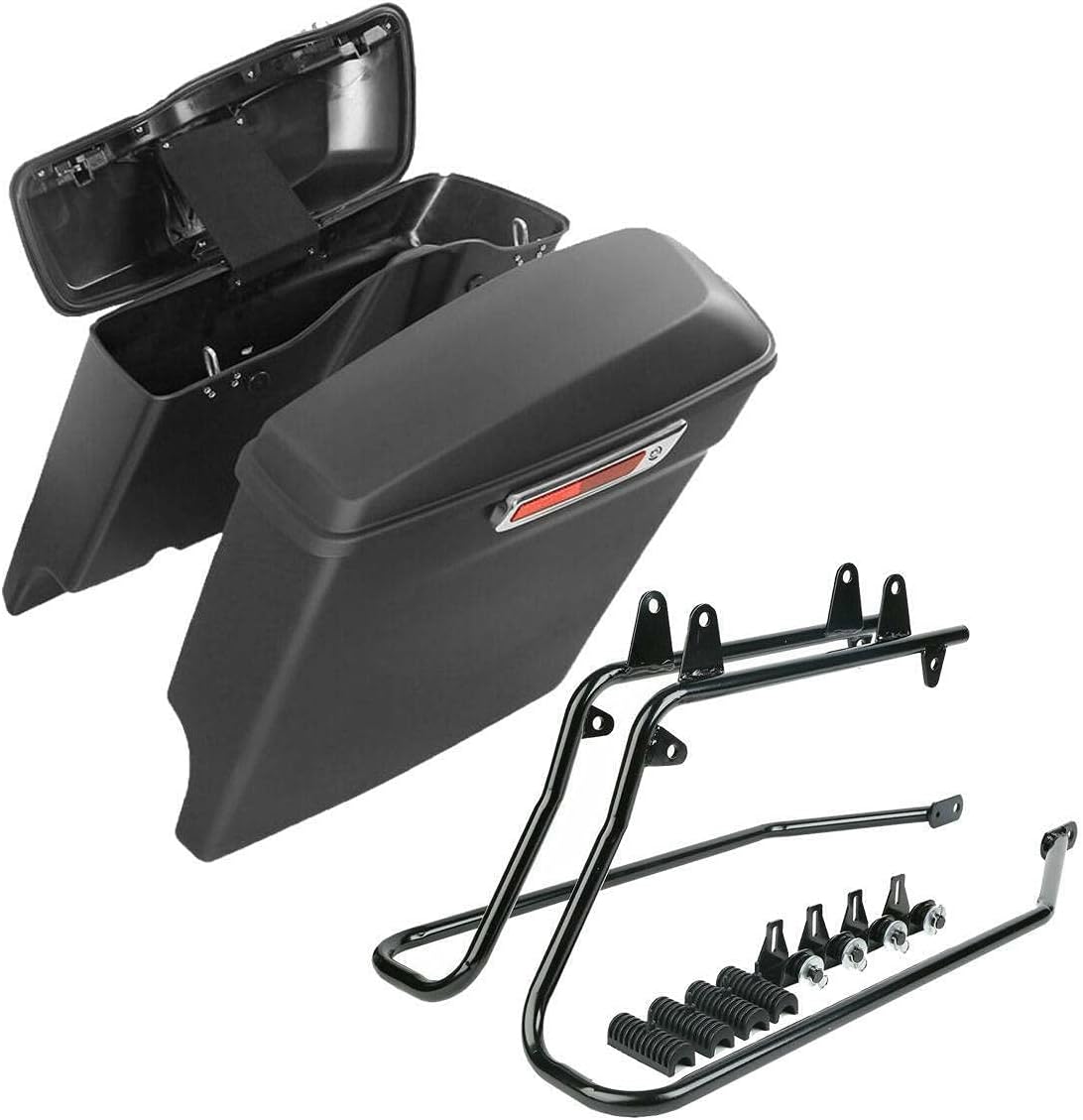 XFMT Matte Black 5" Stretched Extended Saddlebags Hard Saddle Bags W/Black Conversion Bracket For Harley Softail Heritage Deluxe 1984-2017