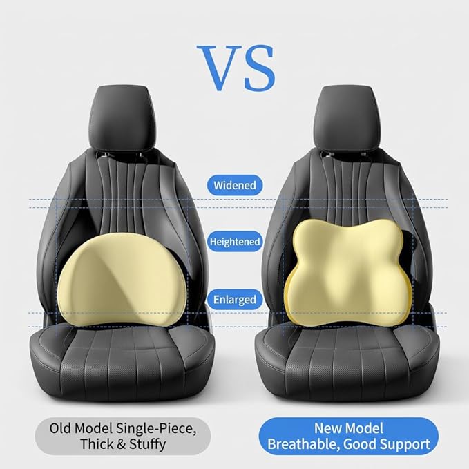 Car Headrest Pillow & Lumbar for Audi A6 1997-2024, Car Seat Neck Pillow Back Support, Breathable All-Season Automotive Seat Cushions, 2PCS,A Black