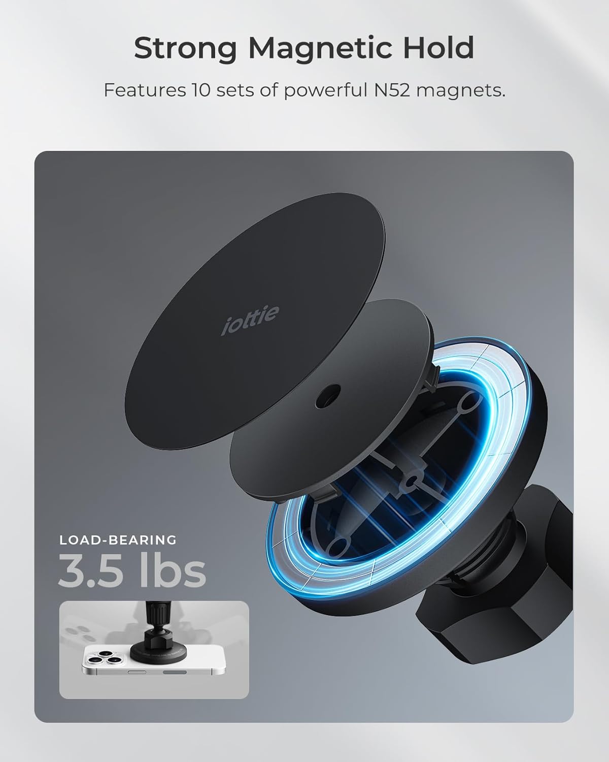 iOttie iTap 3 Magnetic Flush Mount Car Mount Phone Holder with Magnetic Ring Adapter. Compatible with MagSafe, iPhone, and Android Smartphones.