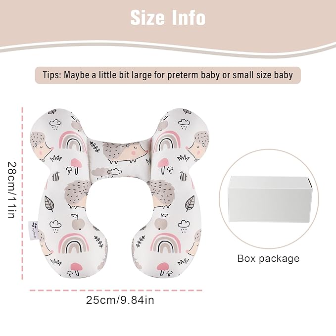 vocheer Baby Travel Pillow(Upgraded), Head and Neck Support Pillow for Pushchair, Car Seat,Stroller, Bouncer, Cotton, Hedgehog
