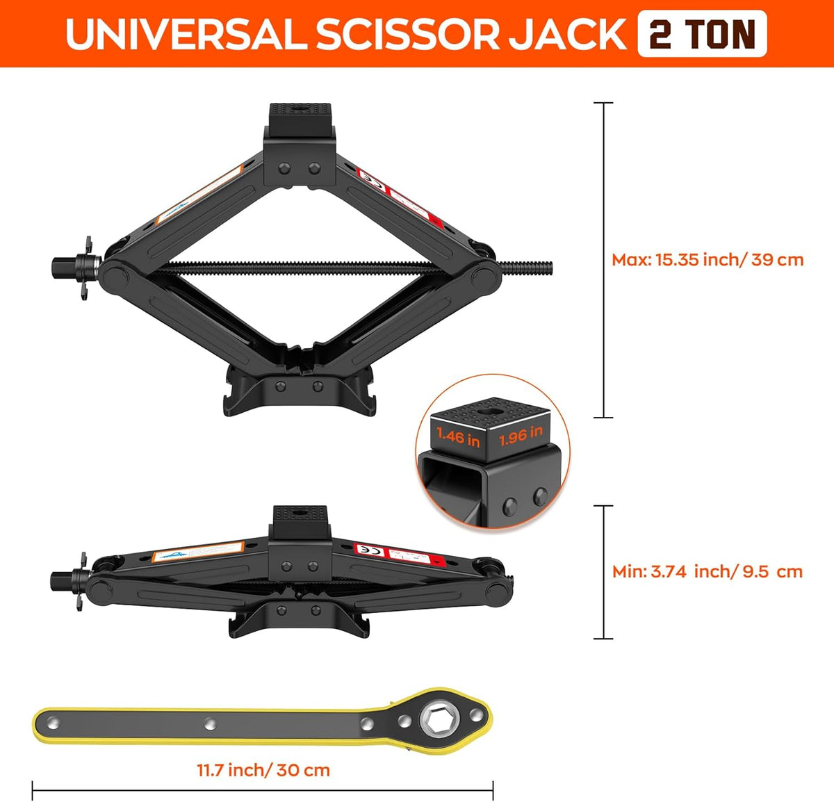 Universal Car Jack Kit Scissor Jack for Car 2 Ton Spare Tire Changing Kit,Portable Tire Jack Repair Kit with Lug Wrench,Car Lifting Jack for Auto/SUV/MPV
