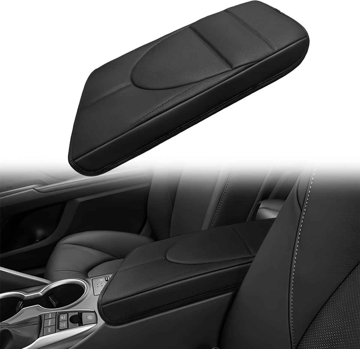 Muslogy Center Console Armrest Cover Compatible with Toyota Camry 2018-2024 Comfort Armrest Pad Arm Rest Cushion Vegan Leather Protector Regular Thick