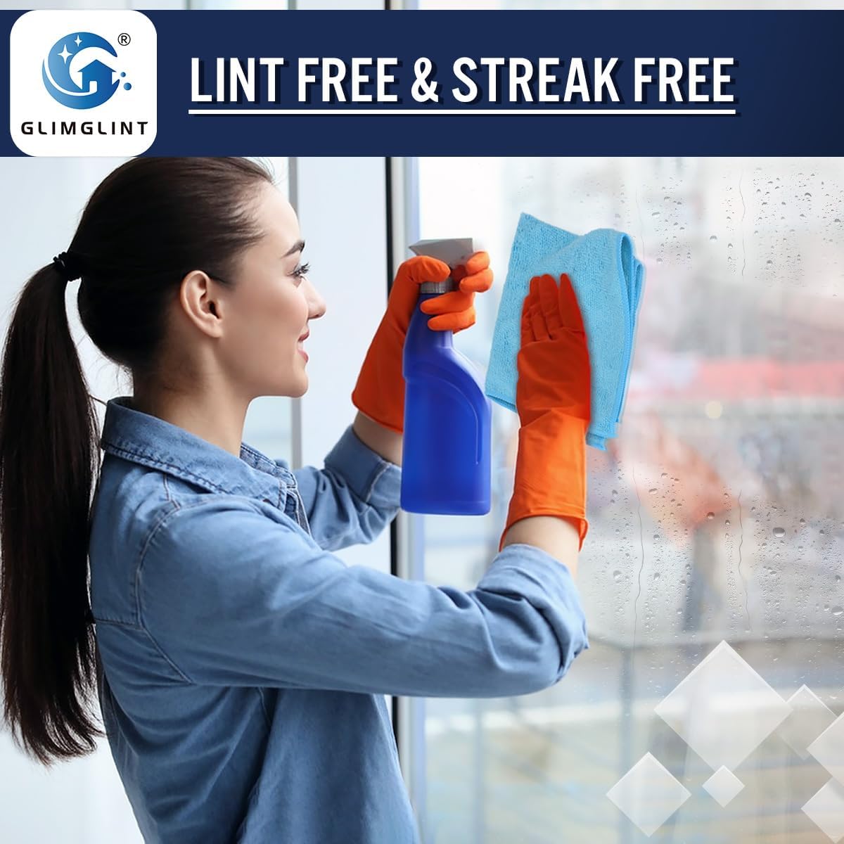 GLIMGLINT Blue Microfiber Cleaning Cloth, 150 Pack Microfiber Towels for Cars, Lint Free, Scratch-Free, Highly Absorbent, Reusable Cleaning Rags for Car, Household, Shop Towels 14"X12"