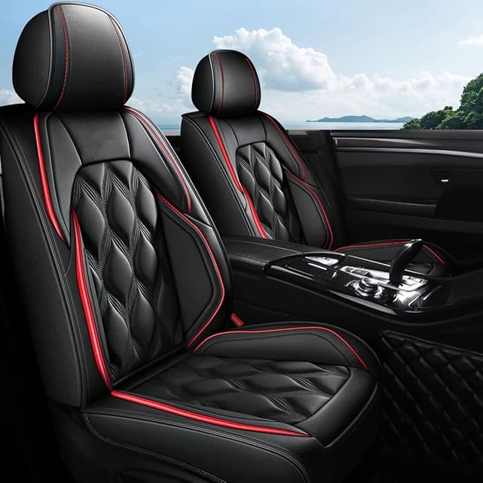 AOMSAZTO Car Seat Covers,2 Front Seats Custom Fit for Ford Taurus 2002-2019,Leather Carseat Automotive Cushion Covers Seat Protector,Airbag Compatible Waterproof Black