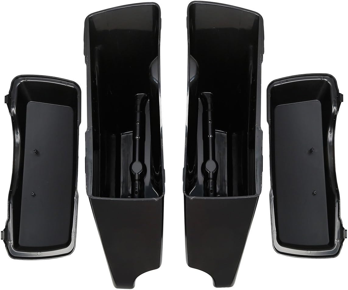 XFMT Unpainted 5" Stretched Extended Hard Saddlebags Dual Exhaust Compatible with Harley Touring Models FLT, FLHT, FLHTCU, FLHRC, Road King, Road Glide, Street Glide, Electra Glide, Ultra-Classic