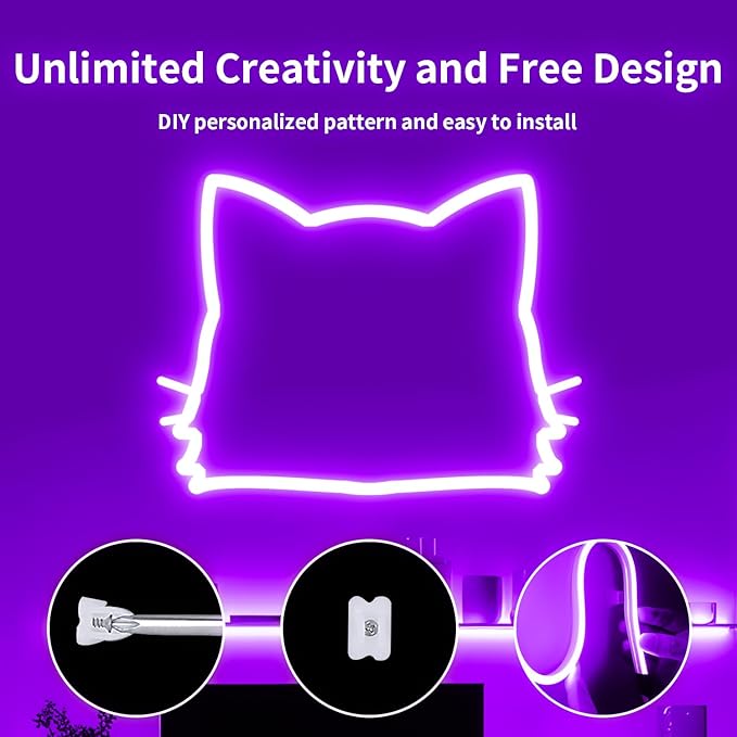 iNextStation 12V Purple LED Strip Lights 16.4FT, Flexible Silicone Neon Rope Light, Waterproof, Cuttable, Dimmable & Linkable, for Cabinet, Ceiling, Wall, Bedroom, Kitchen, Garage (No Adapter)