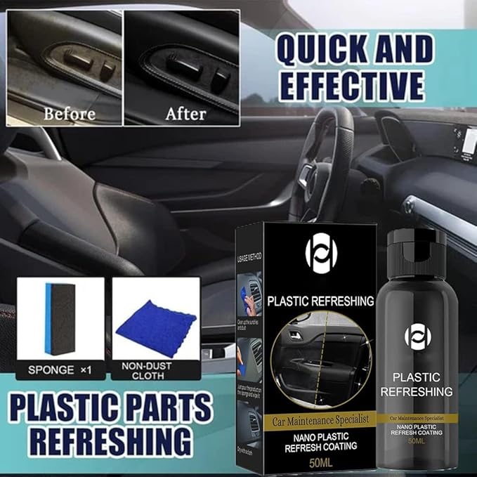 RJDJ Plastic Restorer for Cars, Trim & Exterior – Plastic Revitalizing Coating Agent, Restores Faded Plastic, UV Protection, Car Shine Refurbishing Solution (50ml-1pcs)