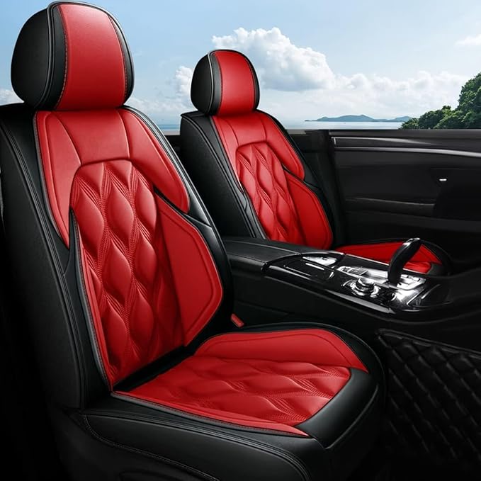 AOMSAZTO Car Seat Covers Full Set Fit for Chevy/Chevrolet Cruze 2011-2019 Waterproof Faux Leather Car Seat Cushions Automotive 5 Seat Covers Set（Black&Red）