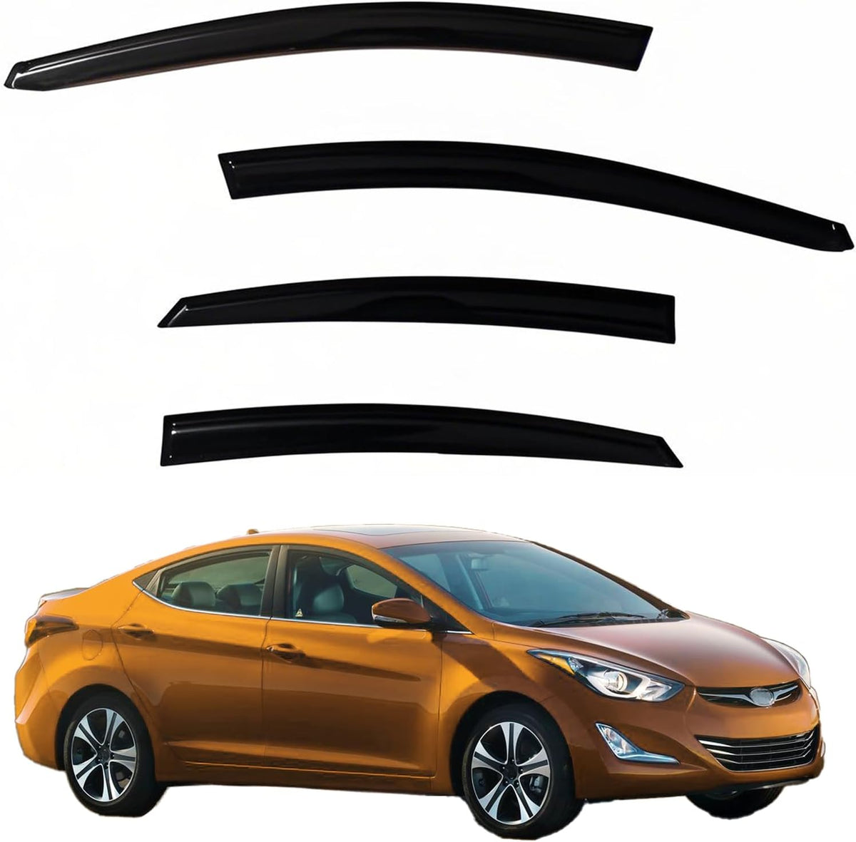 Window Visors Rain Guards fits 2011-2016 Elantra Sedan (EXCLUDES Elantra GT), Out-Channel Window Wind Deflectors Vent Shades Accessories, Dark Smoke 4 Pcs, 2012 2013 2014 2015