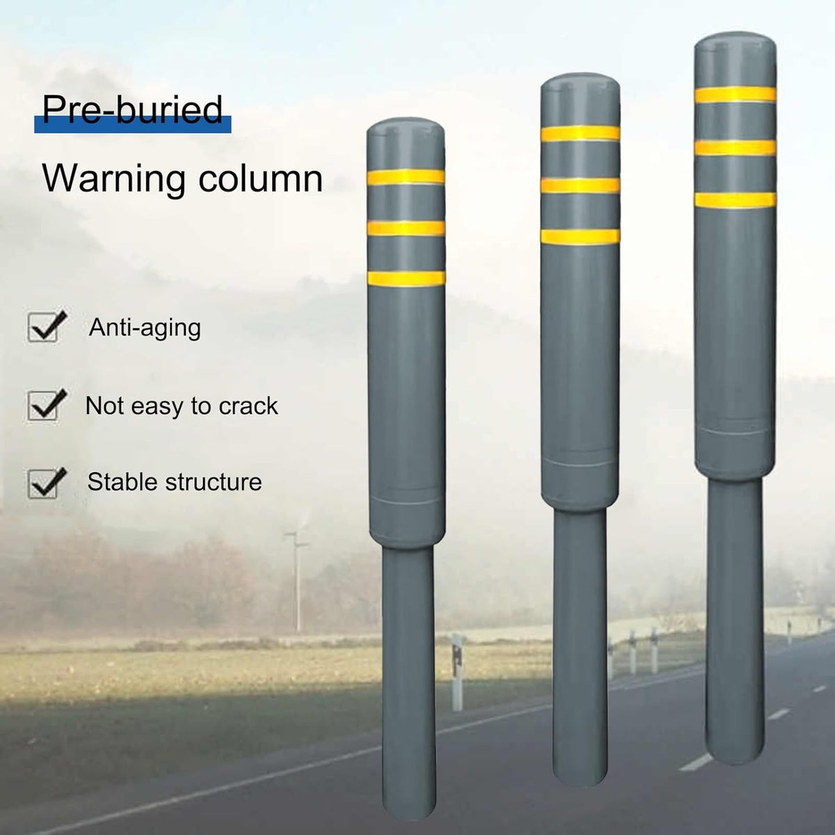 Metal Safety Bollard, Car Parking Protection Posts, Personal Garage Driveway Barrier, Crash Column Safety Warning Column, for Traffic Control(Gray (1PCS))