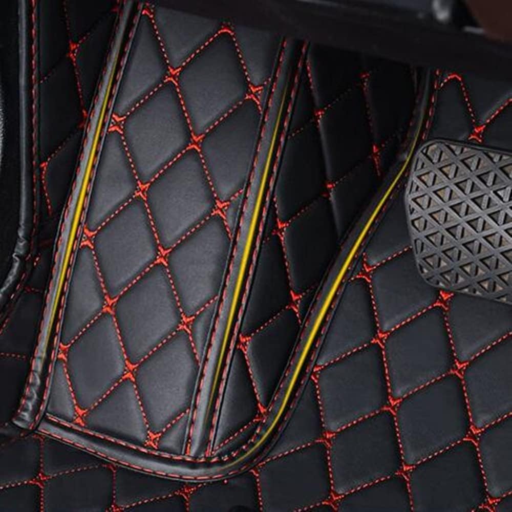 Custom All-Weather Protection Luxury Leather Floor Mats for Cars SUVs Trucks According Anti-Slip Leather Floor mats ﻿ (35,Red and Striped Black)