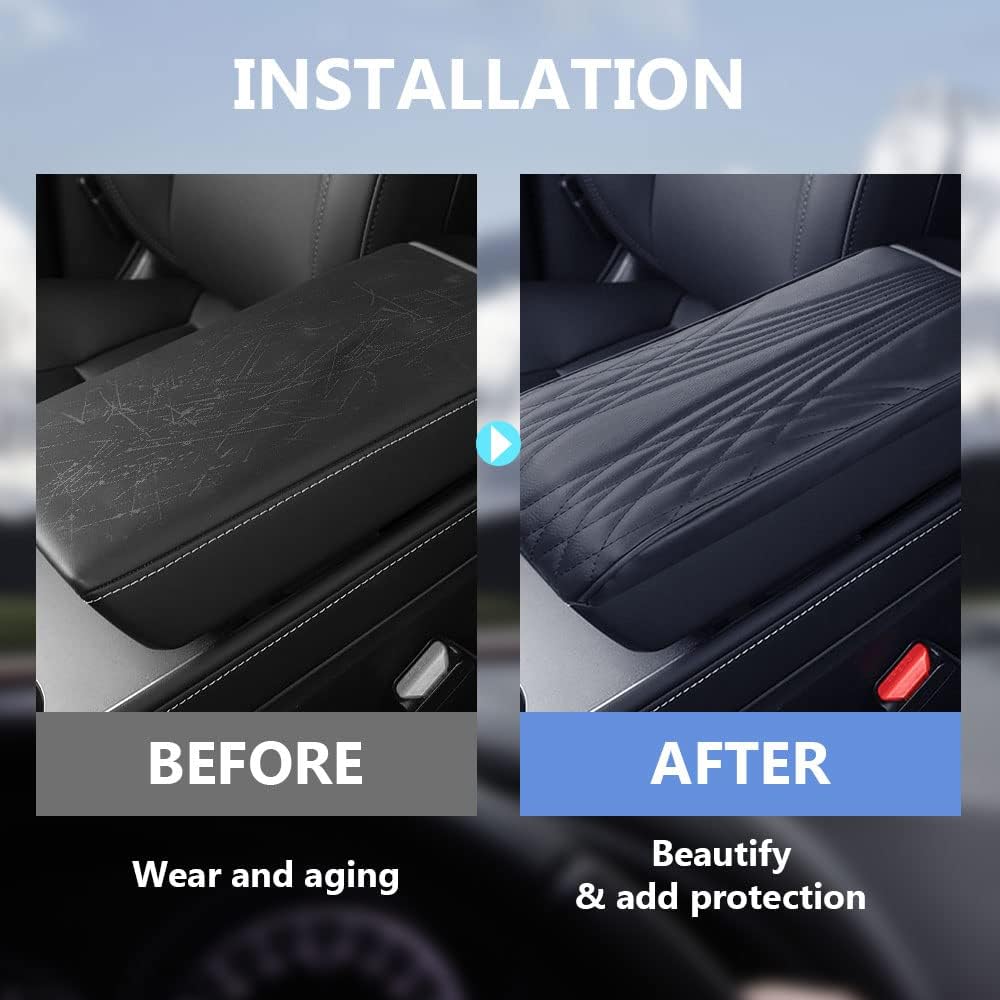 2025 Upgrade Universal Style Memory Cotton Car Armrest Box Pad,New Leather Car Armrest Box Pad Car Center Console Cover Pad,Vehicle Seat Box Cushion Protector for SUV Truck (Gray, Angle Pattern)