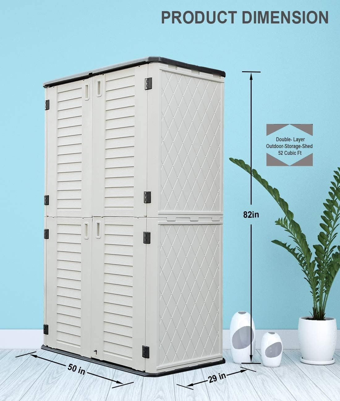 HOMSPARK Storage Shed Weather Resistance, Multi-Purpose Outdoor Storage Cabinet for Backyards and Patios, Horizontal Storage Shed for Lawnmower, Patio Accessories (White, Tall - 53 cu.ft)