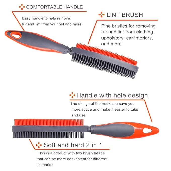 Rubber Pet Hair Removal Brush for Couch Clothes Dog Cat Pet Hair Carpet, Also Used as Dog Cat Bath Brush with Massage Effect (orange)