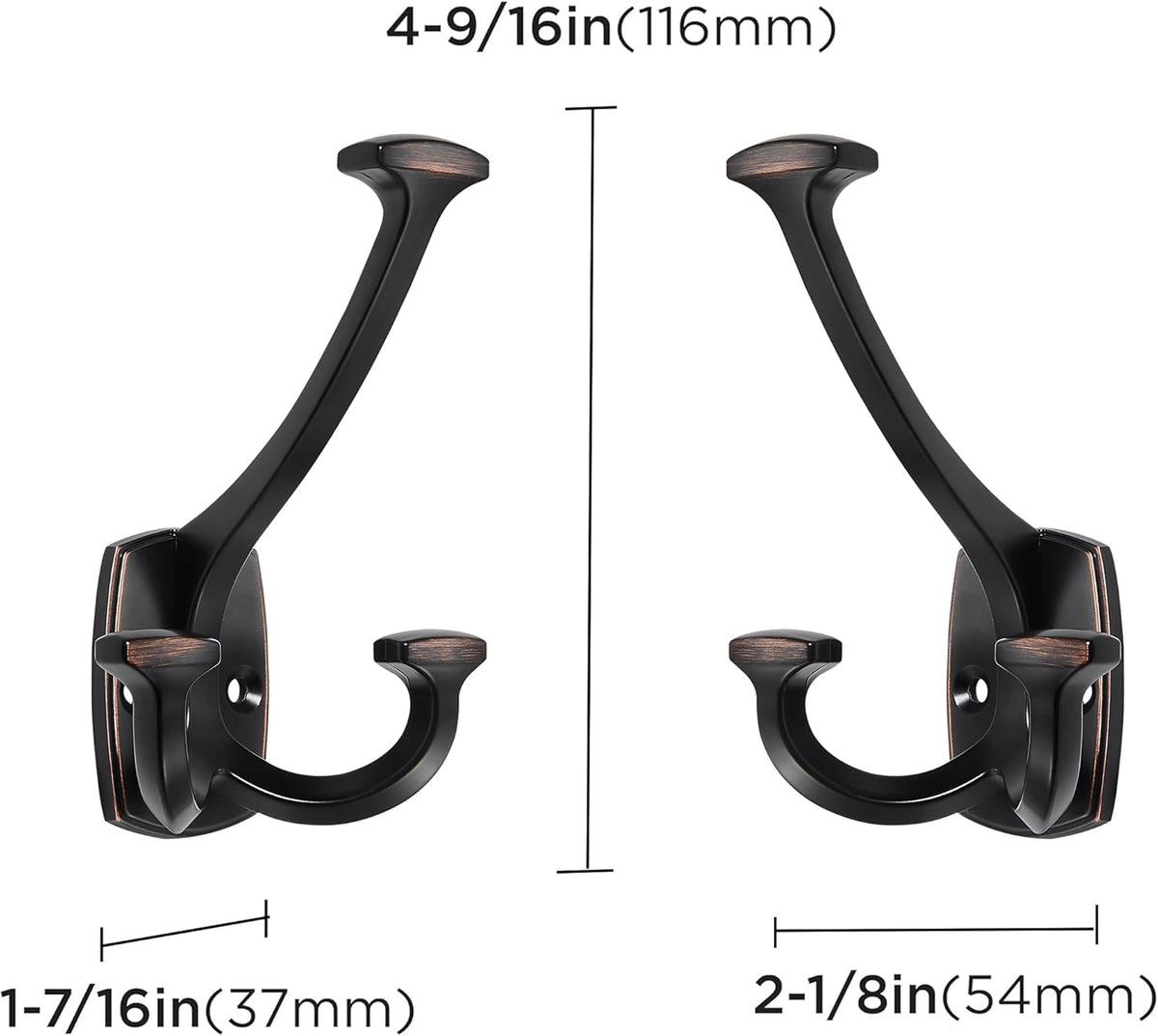 Large Wall Double-Sided Hook 5 Pack Oil Rubbed Bronze Hook Decorative Heavy Duty Solid Large Coat Hooks for Towel Hanging Coats Robe Towel Bags Door Back 2 Prong Hooks