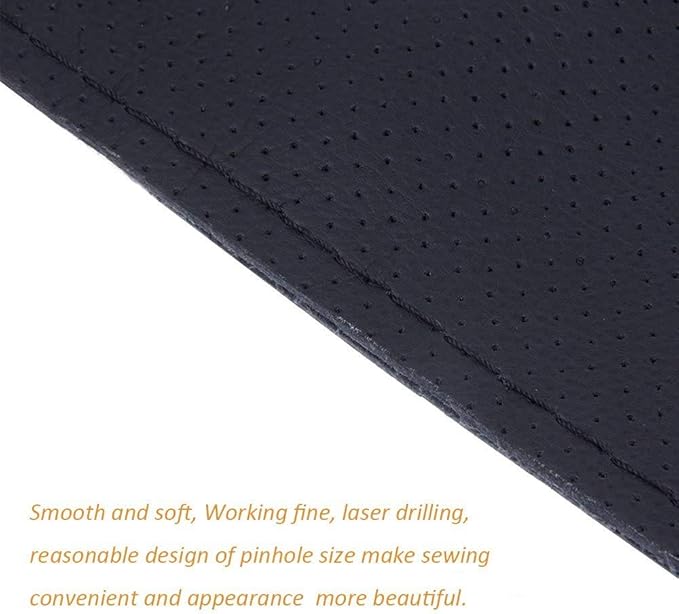 Onerbuy Universal Leather Car Steering Wheel Stitch On Wrap Cover DIY Sewing Breathable and Anti Slip, 15-Inch (Black with Red)