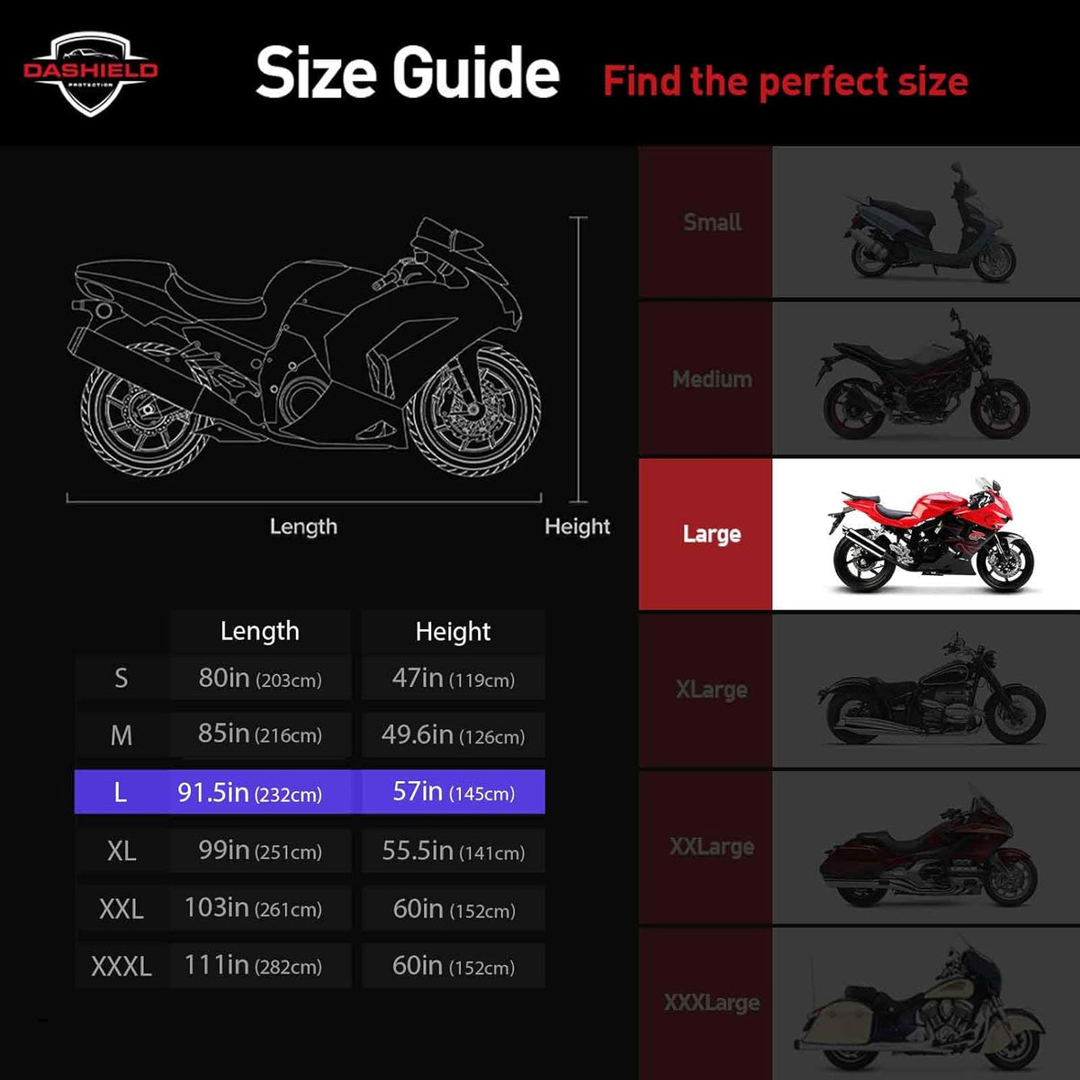 Ultimum Series Motorcycle Cover Waterproof All Weather Protection Universal Heavy Duty Night Reflector with Lock-Holes Compatible with Suzuki Harley Davidson Kawasaki Yamaha Honda Blue Large
