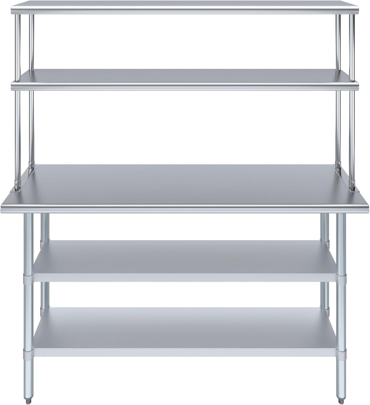Amgood Stainless Steel Work Table with 2 Shelves | Metal Kitchen Prep Table & Shelving Combo (18" x 60" Table with 2 Shelves + 12" Overshelf)