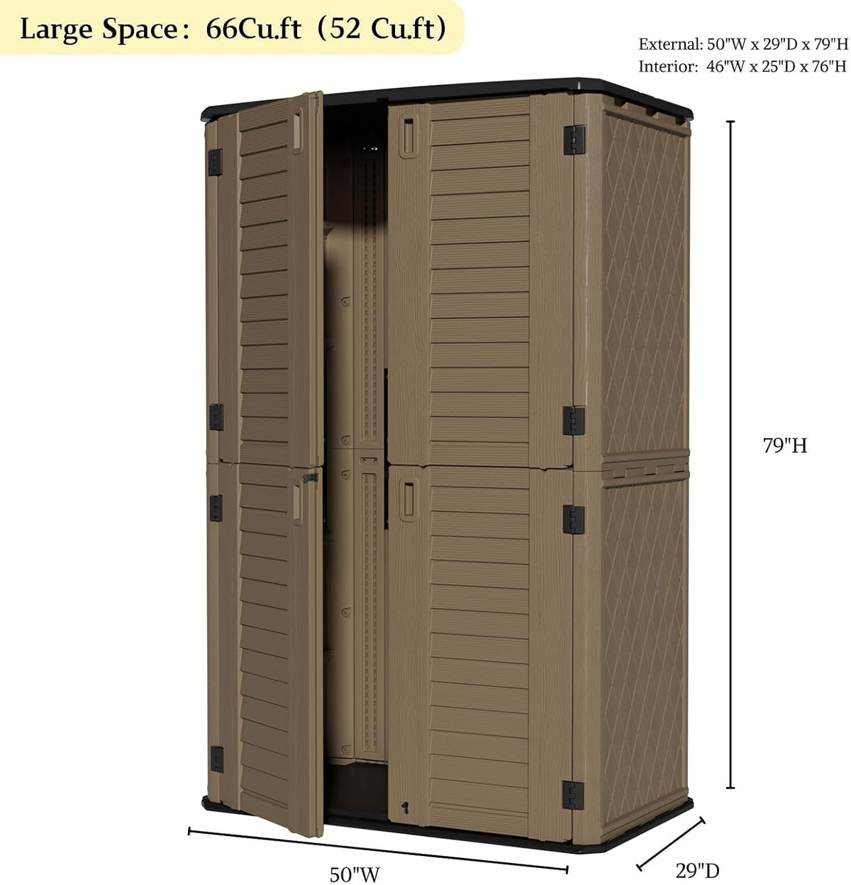 ZZM Large 67 Cu.ft Waterproof Storage Shed, Outdoor Storage Cabinet，Durable Resin Storage for Patio Furniture, Garden Tools, Pool Accessories, Mower Storage (Coffee)