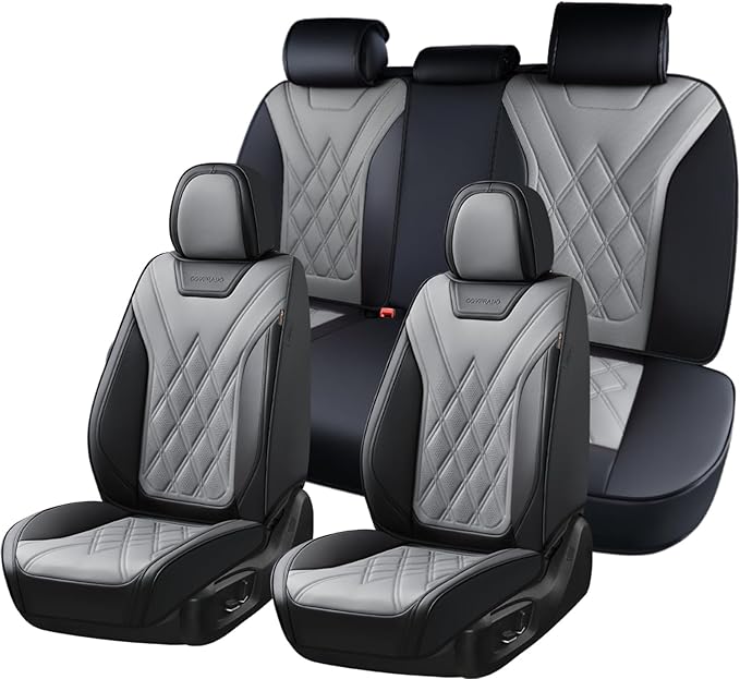 Coverado Car Seat Covers Full Set, Seat Covers for Cars, Front Seat Covers and Back Seat Cover Waterproof Leather Automotive Seat Cover, Universal Car Interior Protectors Cushion for Most Cars