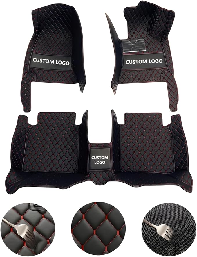 Customize Car Floor Mats for 99% Sedan SUV Sports Car All Weather Leather Full Coverage Waterproof Non-Slip Vehicle Lining Pads (Black Blue Splicing)