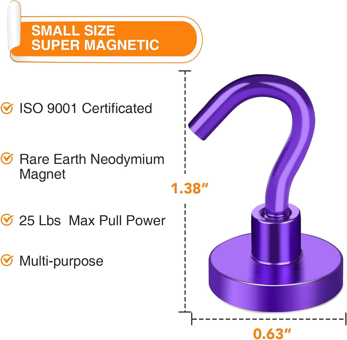 MIKEDE Magnetic Hooks Heavy Duty, 28LB+ Strong Magnets with Hook for Fridge, Neodymium Extra Strength Industrial Hooks for Hanging, Magnetic Hanger for Toolbox, Cruise, Grill (Purple, 4 Pack)