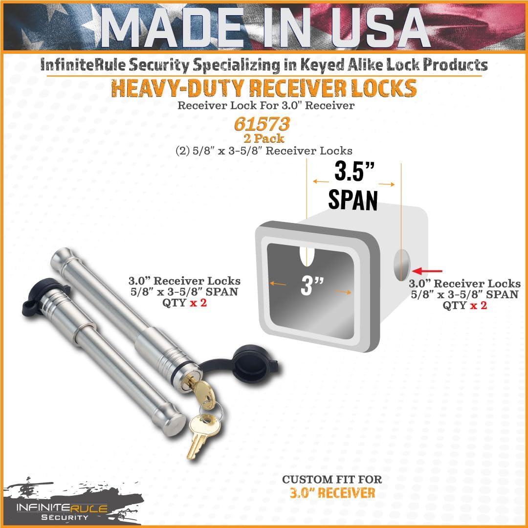 61573 | 2 Pack, Keyed Alike, Receiver Locks for 3" Receiver