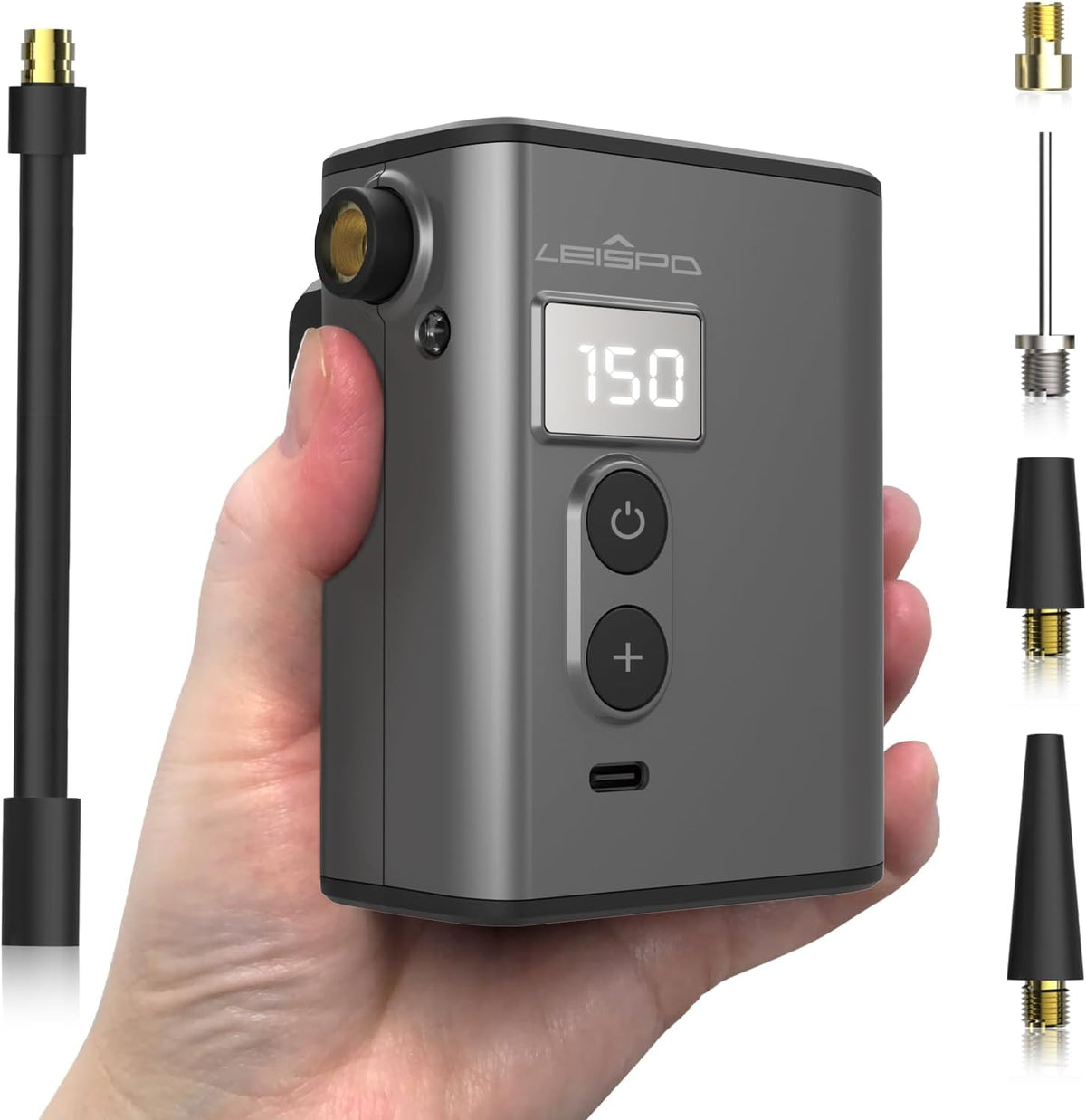 TMP1 Mini Bike Tire Pump, 150PSI Electric Air Pump with Gauge, Fast Inflate Bicycle Pump, Presta & Schrader Valve, Portable Air Pump for Road Bikes, Mountain Bike,E-Bike,Motorcycle,Sports Balls