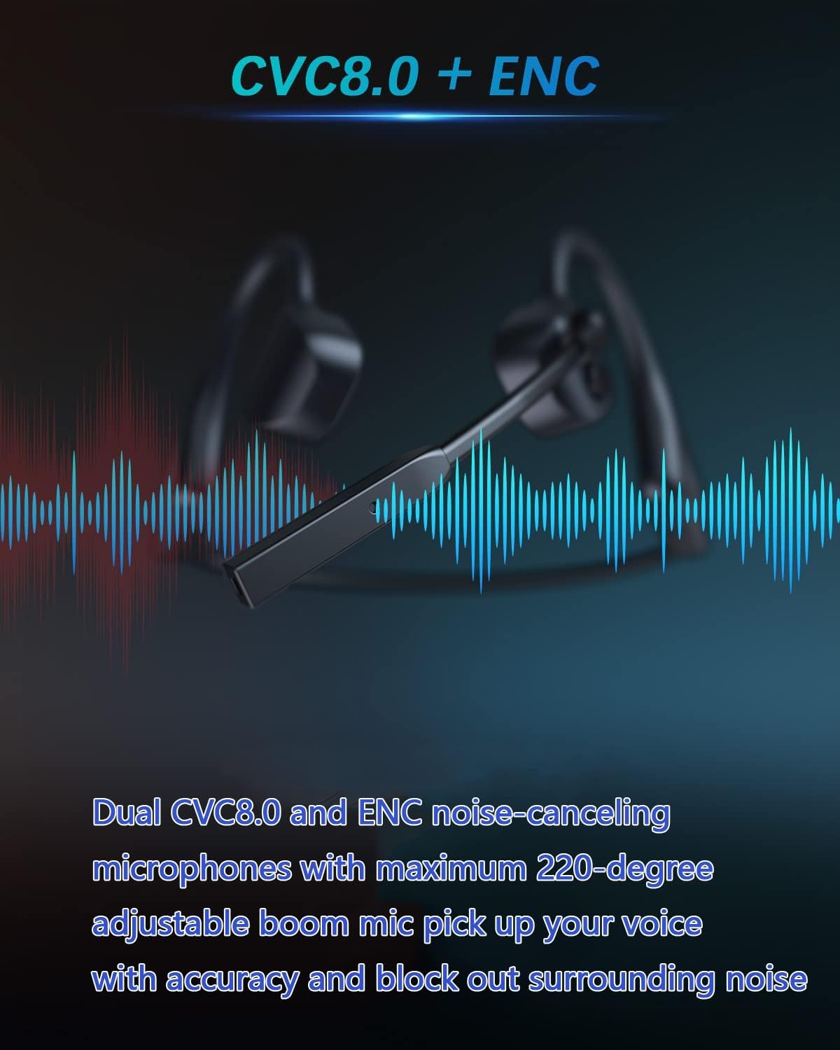 Bluetooth Headphones with Mic Open Ear Headphones Bluetooth 5.2 Headset with Dual CVC8.0 and ENC Noise-canceling Microphones Bone Conduction Headphones Computer Earphones, 8Hrs Battery