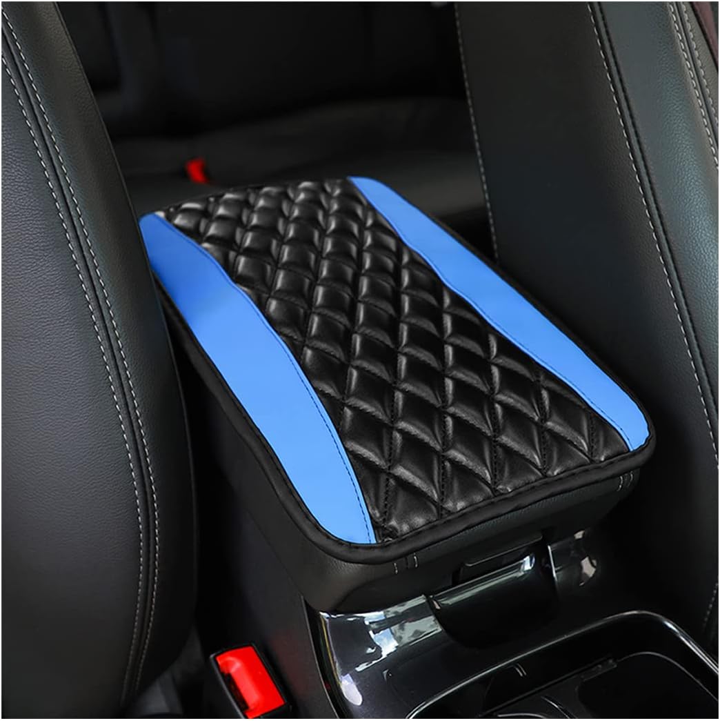 Car Center Console Cushion Pad, Universal Leather Waterproof Armrest Seat Box Cover Protector,Comfortable Car Decor Accessories Fit for Most Cars, Vehicles, SUVs (Blue)