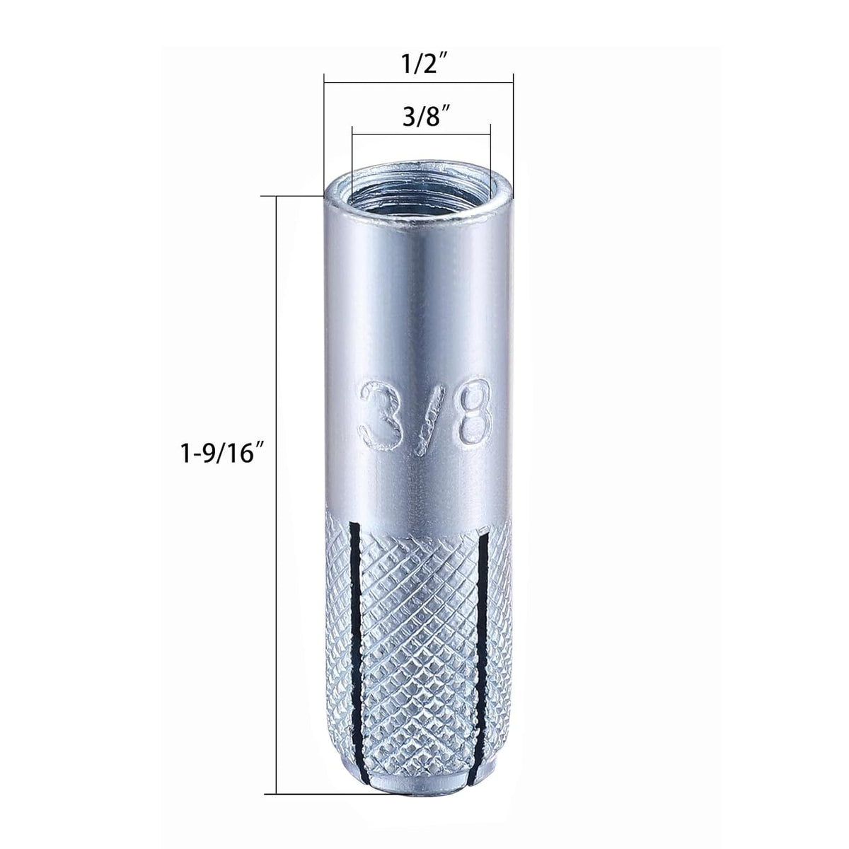 Wensilon(100 pcs) 3/8"-16 Premium Zinc Plated Carbon Steel Drop in Anchors Assortment, Knurled Drop-in-Anchor for Solid Concrete, Internal Forced Expansion Screw Bolts
