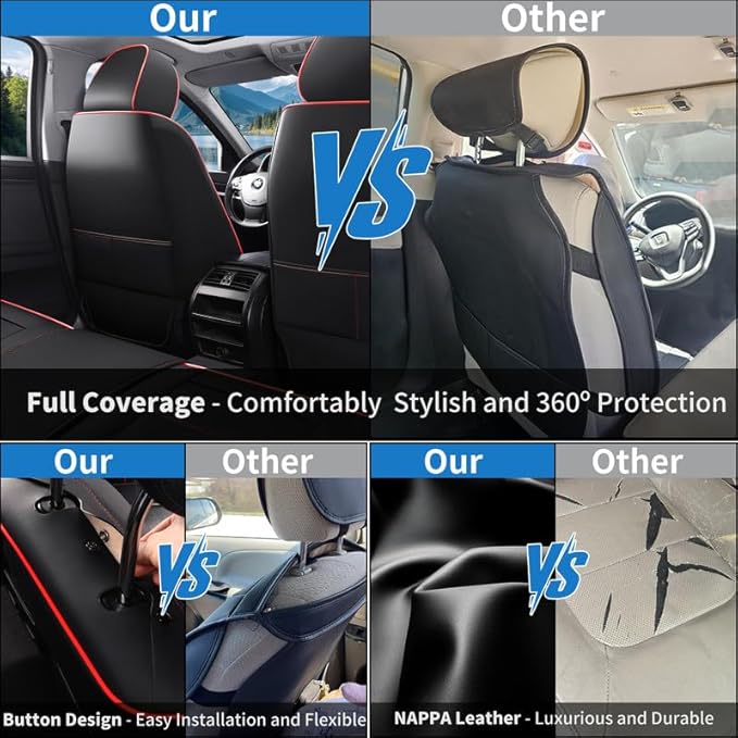 Car Seat Covers Full Set Custom Fit for Buick Verano 2012-2017-Luxury Leather with Lumbar Support, Breathable, Waterproof, Anti-Slip, Durable, Easy to Install (Black&Red,Full Set)