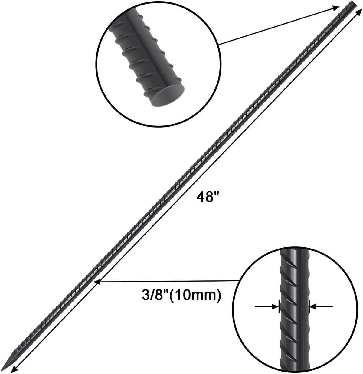 VVOKGO Rebar Stakes 48 Inch 16-Pack Concrete Form Stakes Heavy Duty Straight Ground Anchors, 3/8" Diameter Metal Steel Spikes with Chisel Point End for Plant Support, Garden Border,Landscape Edging
