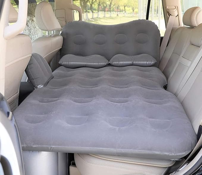 SAYGOGO Inflatable Travel Mattress - Thickened Camping Bed Sleeping Pad with Air Pump, 2 Pillows for SUV, Sedan, Pickup Back Seat - Grey