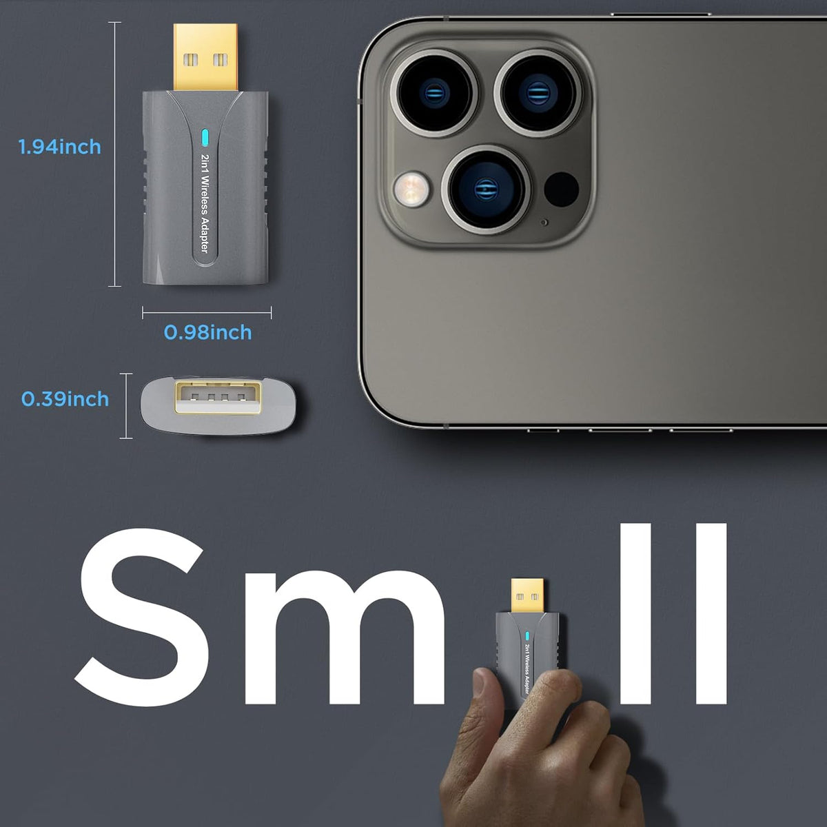 2in1 CarPlay Android Auto Wireless Adapter, Mini Car Play Cars Stick, Fast Auto Connection for OEM Wired CarPlay Car Model 2017 Above, for iPhone iOS 12 /Android 11 Above, Silver