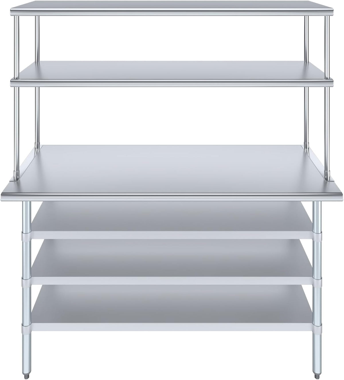 Amgood 24" x 60" Stainless Steel Work Table with 3 Shelves and 18" Wide Double Tier Overshelf | Metal Kitchen Prep Table & Shelving Combo | NSF