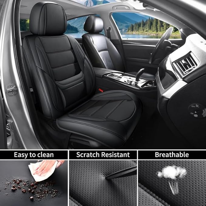 Car Seat Covers Full Set Custom Fit for Ford Fiesta 2011-2019 - Premium Leather with Lumbar Support, Breathable, Anti-Slip & Excellent Seating Experience (Black, Full Set)
