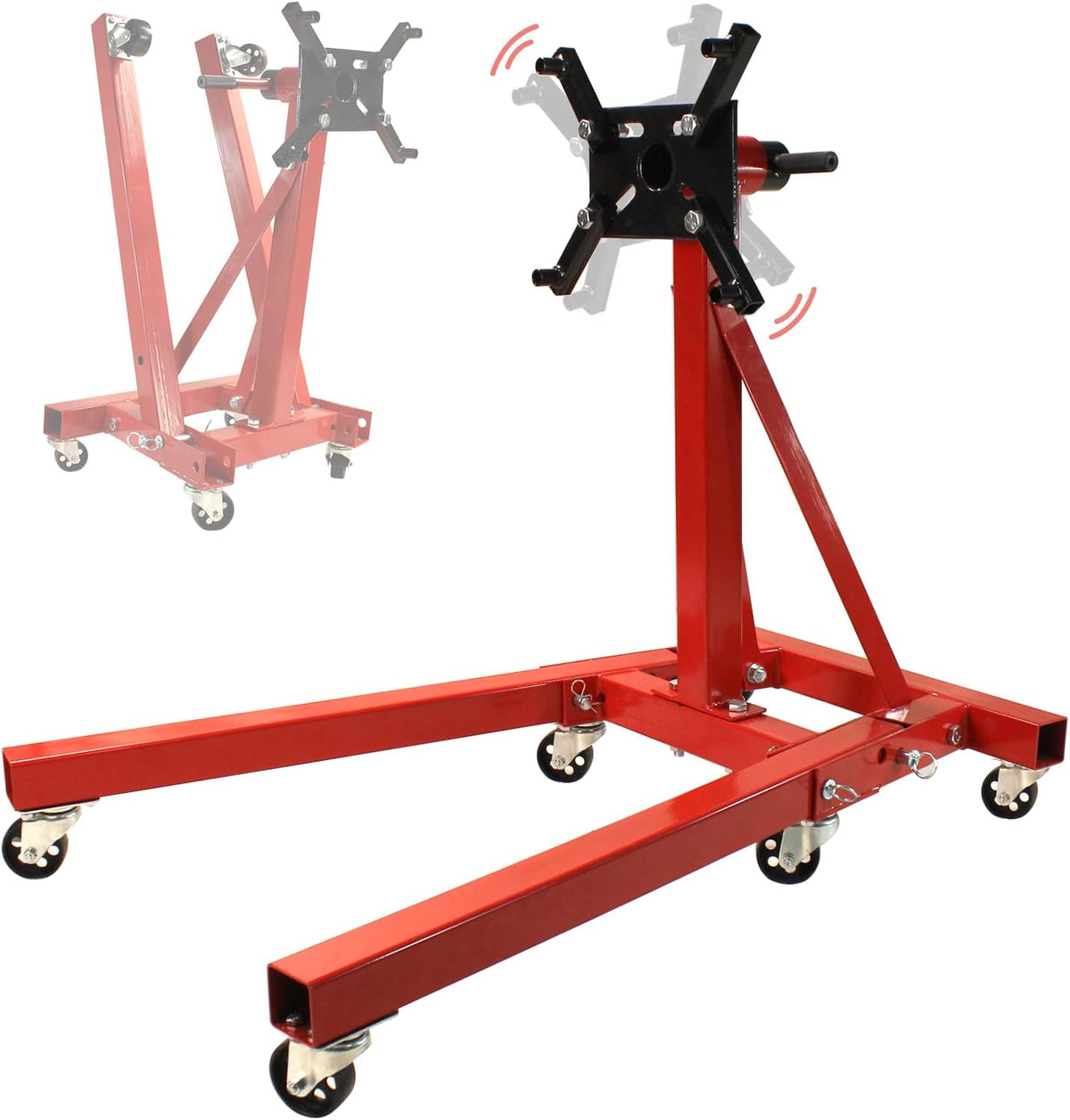 Engine Stand 2000LBS Capacity, Steel Rotating Engine Stand with 6 Casters, 360 Degree Rotating Rotating Engine Run Stand, Heavy Duty Engine Stand for Garages, Vehicle Maintenance Auto Repair, Red