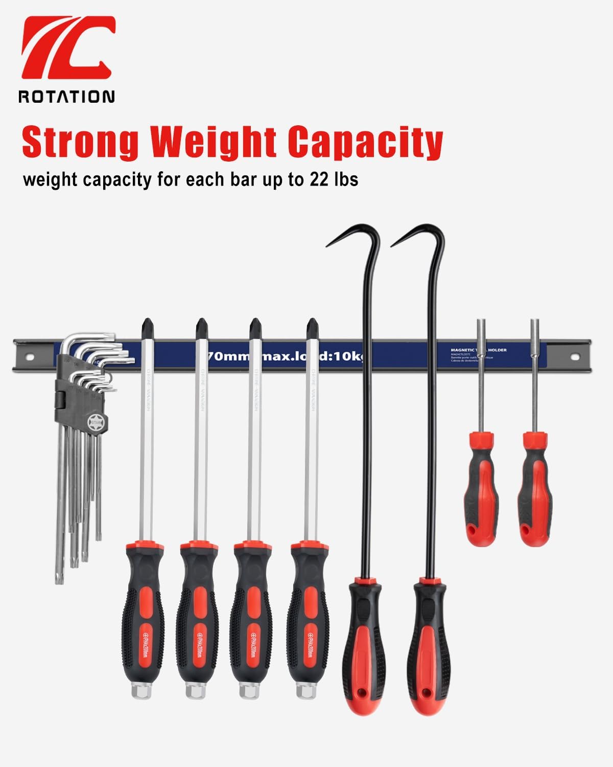 ROTATION 18.5" Magnetic Tool Holder - Heavy Duty Garage Workshop Organizer, Strong Magnet Strip for Wrenches & Screwdrivers, with Mounting Hardware