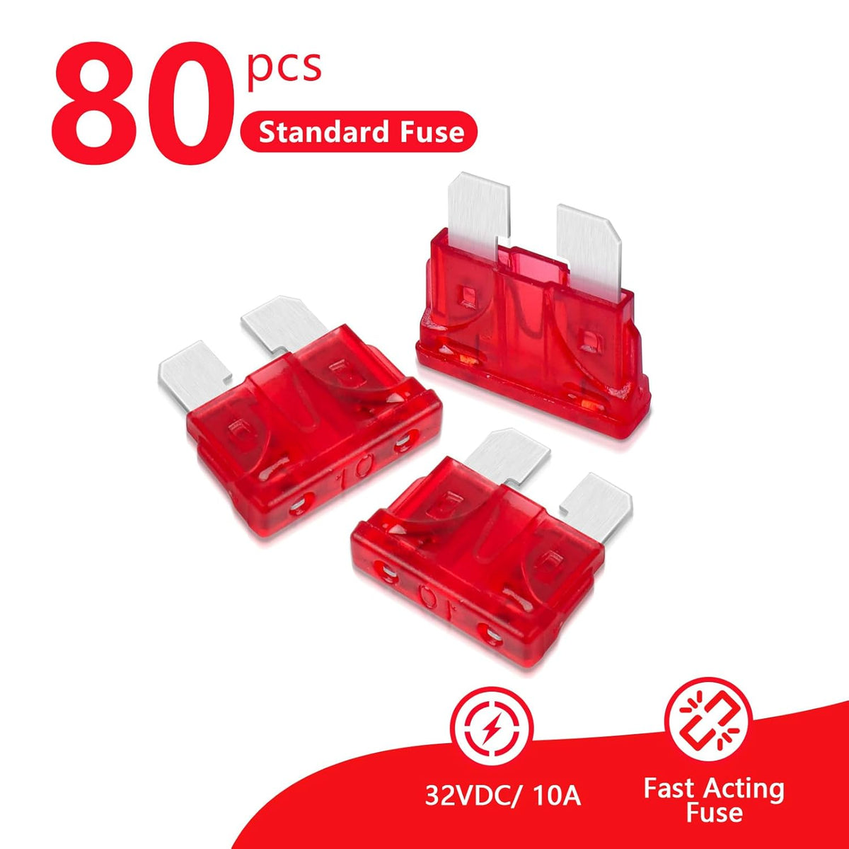(80Pcs) 10 Amp Standard Fuse, 10A Car Blade Fuses for Car/RV/Truck/SUV/Motorcycle/Boat