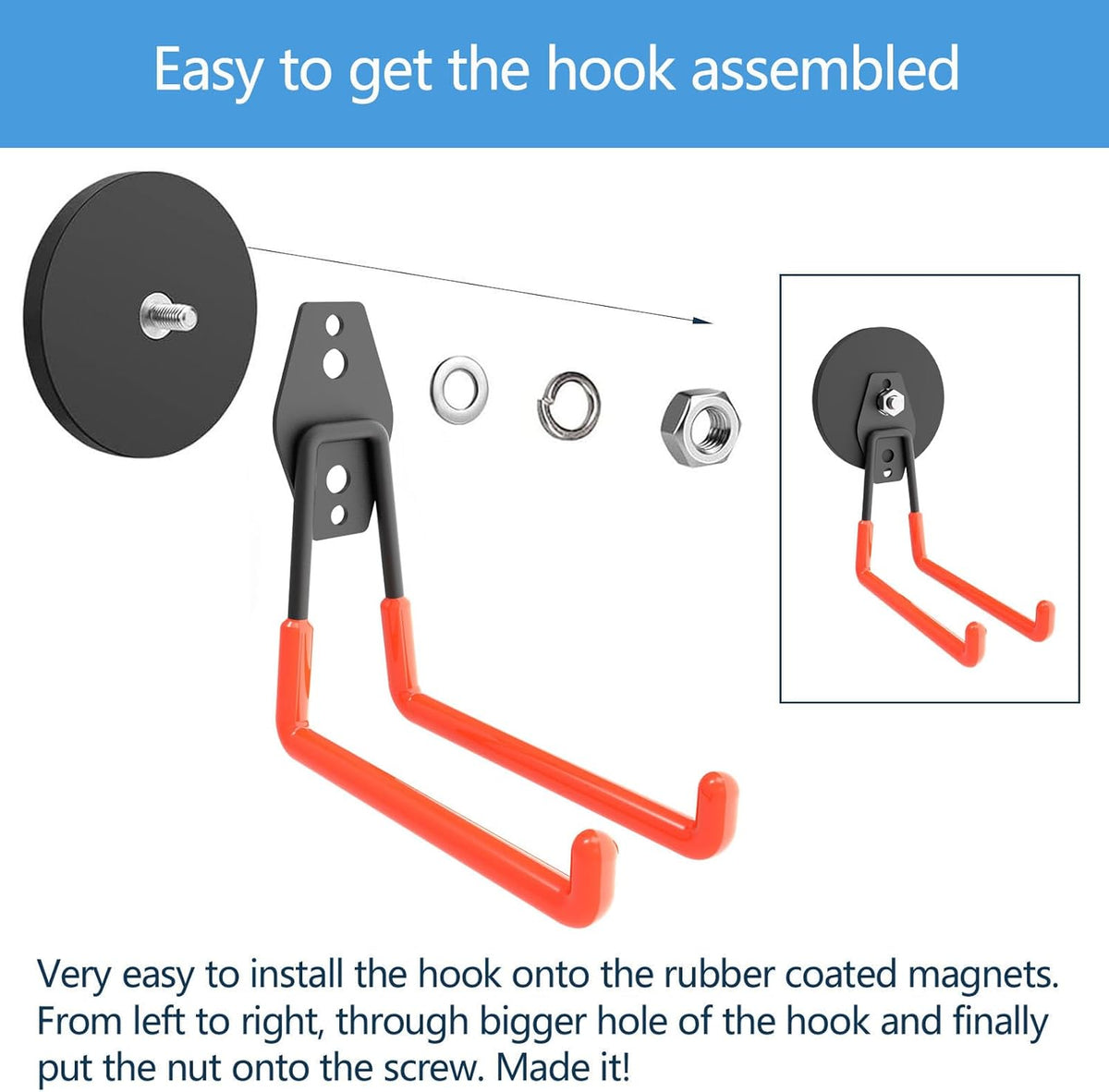 Heavy Duty Large Magnetic Hooks, Strong Magnet Hooks for Garden Tools,Hose,Straps,Steel Pegboard,Workshop,Anti-Scratch EV Charger Holder,Magnetic Cable and Tool Holder(2 Pack)