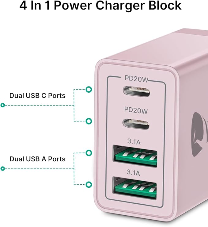 40W USB C Charger Cube, 2-Pack Fast Charging Block, 4-Port QC Wall Plug +PD 3.0 Power Adapter Multiport Brick Type C Charger Block for iPhone 15/15 Pro/15Plus/14/14 Pro/13/12/11,iPad, Airpods,Samsung