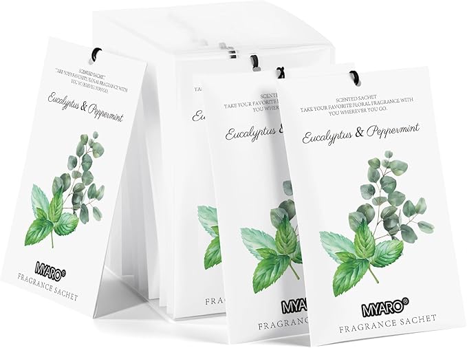 MYARO 12 Packs Eucalyptus Mint Scented Sachets for Drawer and Closet, Long-Lasting Closet Sachet Bags Drawer Deodorizers Fresh Scents, Home Fragrance Air Freshener