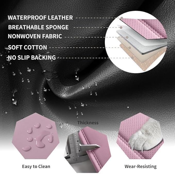 Car Seat Covers Full Set Fit for Buick Lacrosse 2004-2019, Premium Faux Leather Waterproof Car Seat Protectors with Lumbar Support, Breathable Anti-Slip Easy to Install(Pink,Full Set)