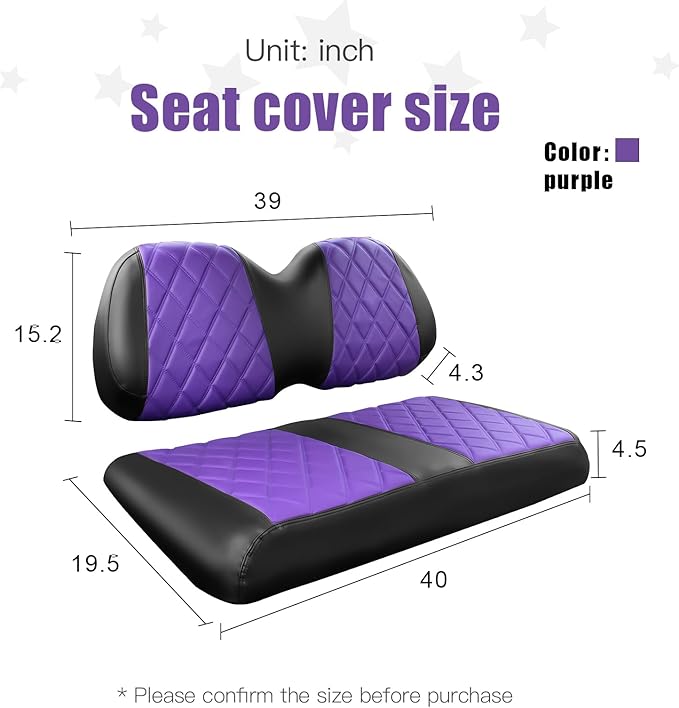 NOKINS Golf Cart Diamond Seat Covers Kit, Fit for Club Car Precedent OEM Standard Front Seat Cushion, Golf Cart Vinyl Seat Cover, No Nails Required