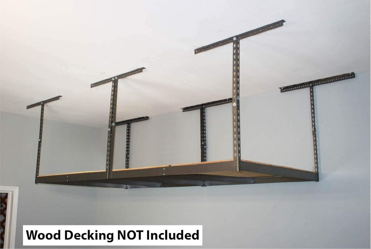 MonsterRax 4x8 Overhead Garage Storage Rack Frame Kit - Hanging Storage Shelves, Garage Ceiling Storage Rack System, Ceiling Shelving - (Hammertone, Adjustable 18"-33")
